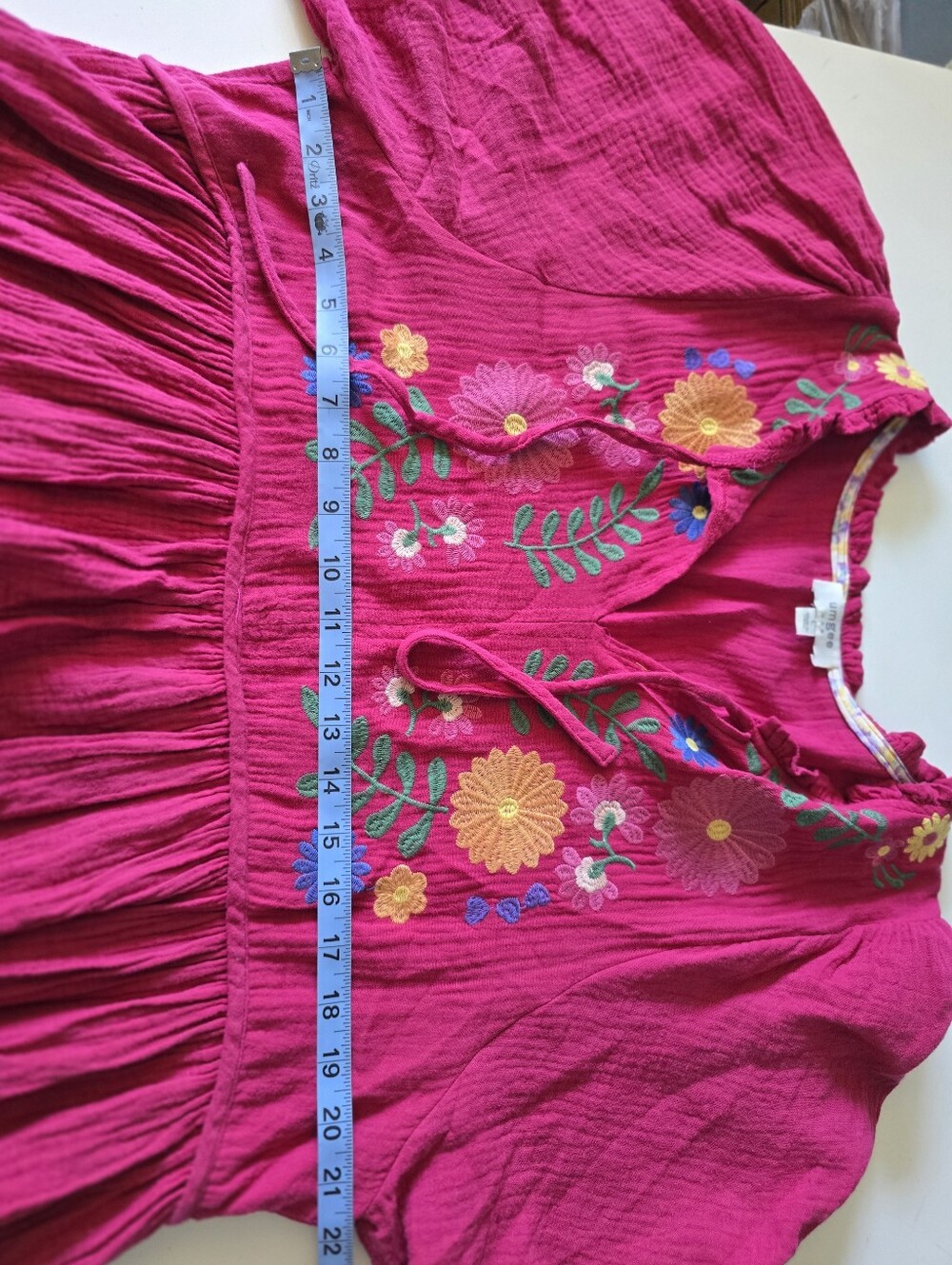 Umgee Cotton Gauze Floral Embroidery BabyDoll Top L - Picture 7 of 8